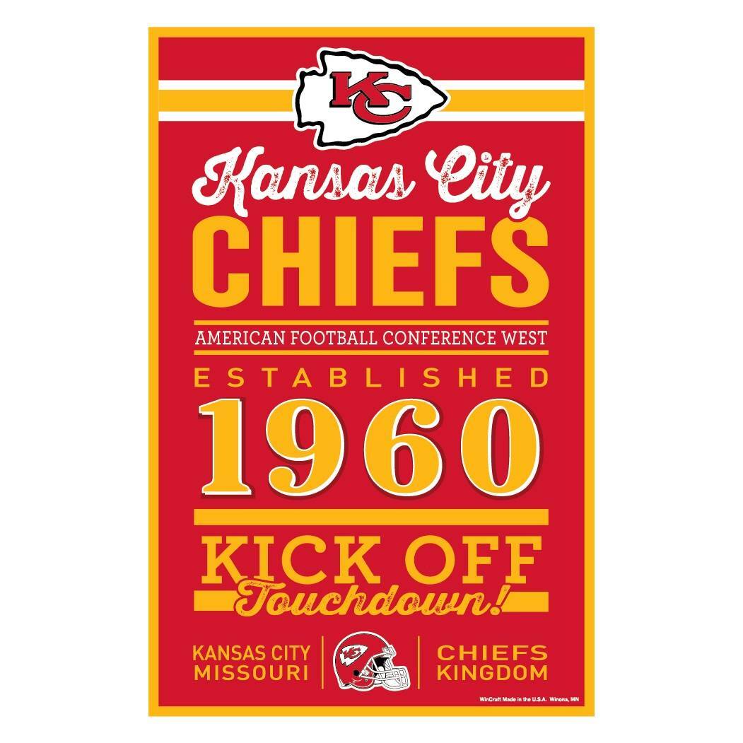 Kansas City Chiefs Wood Established Sign 11x17"