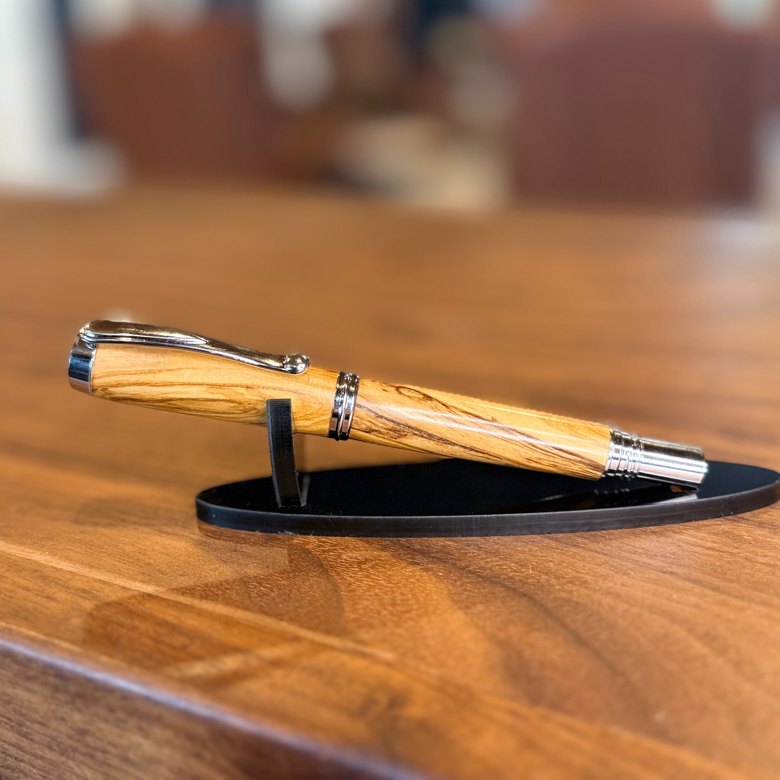 Frank's Custom Pens Highly Figured Mediterranean Olive Wood on Chrome Pen