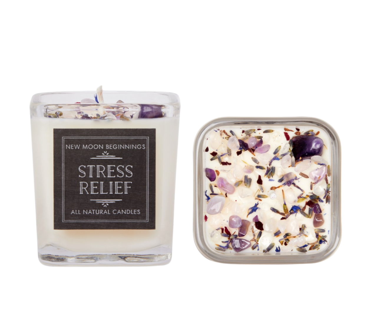New Moon Beginnings - Lavender Herb & Crystal Candles 7.5oz