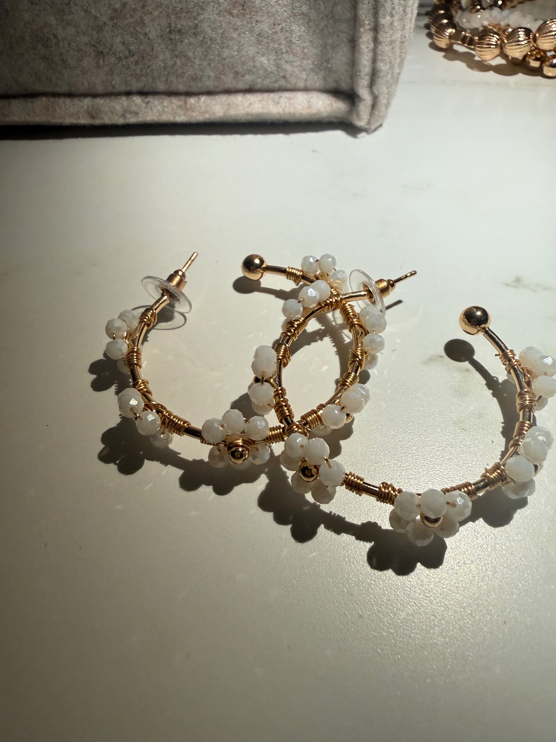 White Flower & Gold Hoops
