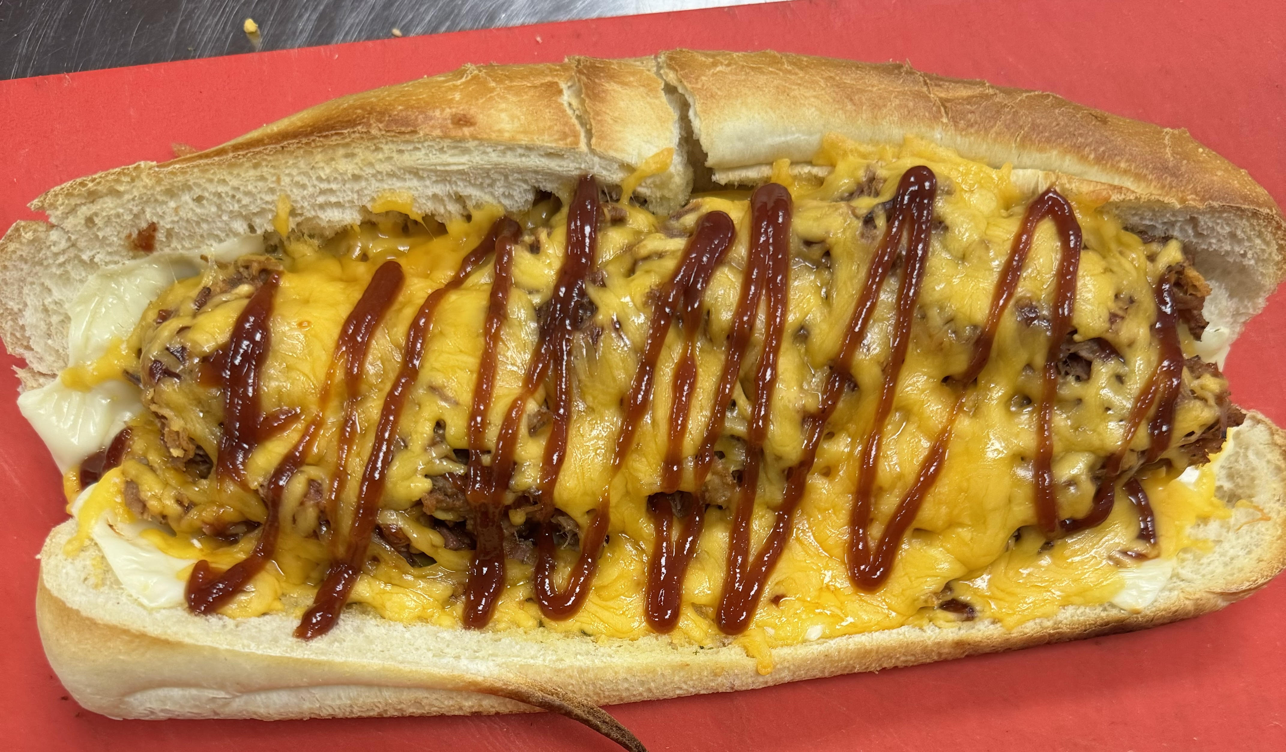 Pulled pork hero sandwich with broccoli rabe and provolone — Town Hero Subs, Lake Worth FL