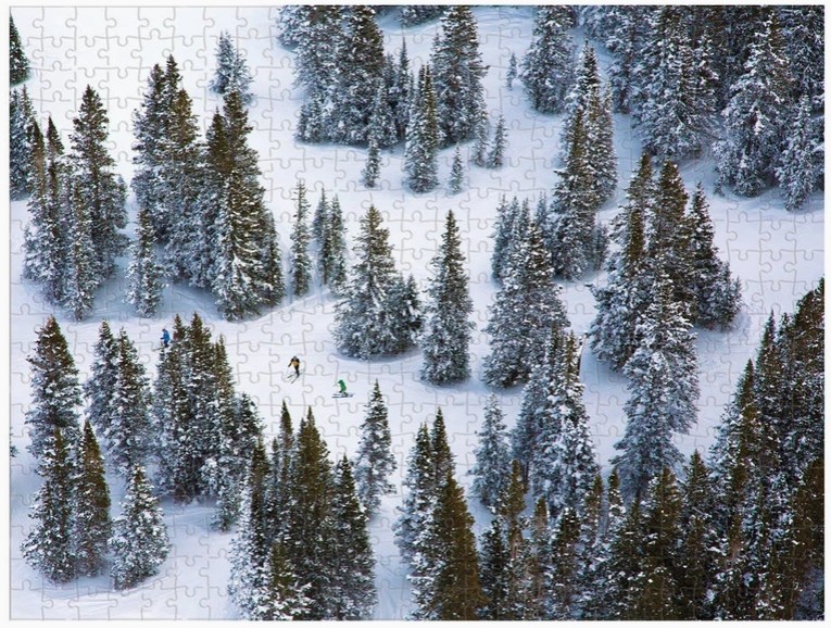 Gray Malin Double-Sided Skiers in Snow 500 Piece Puzzle