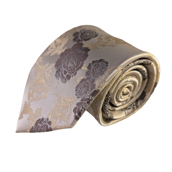 59 X 3.5 Inch Champagne Brown Gold Floral Tie&Psq