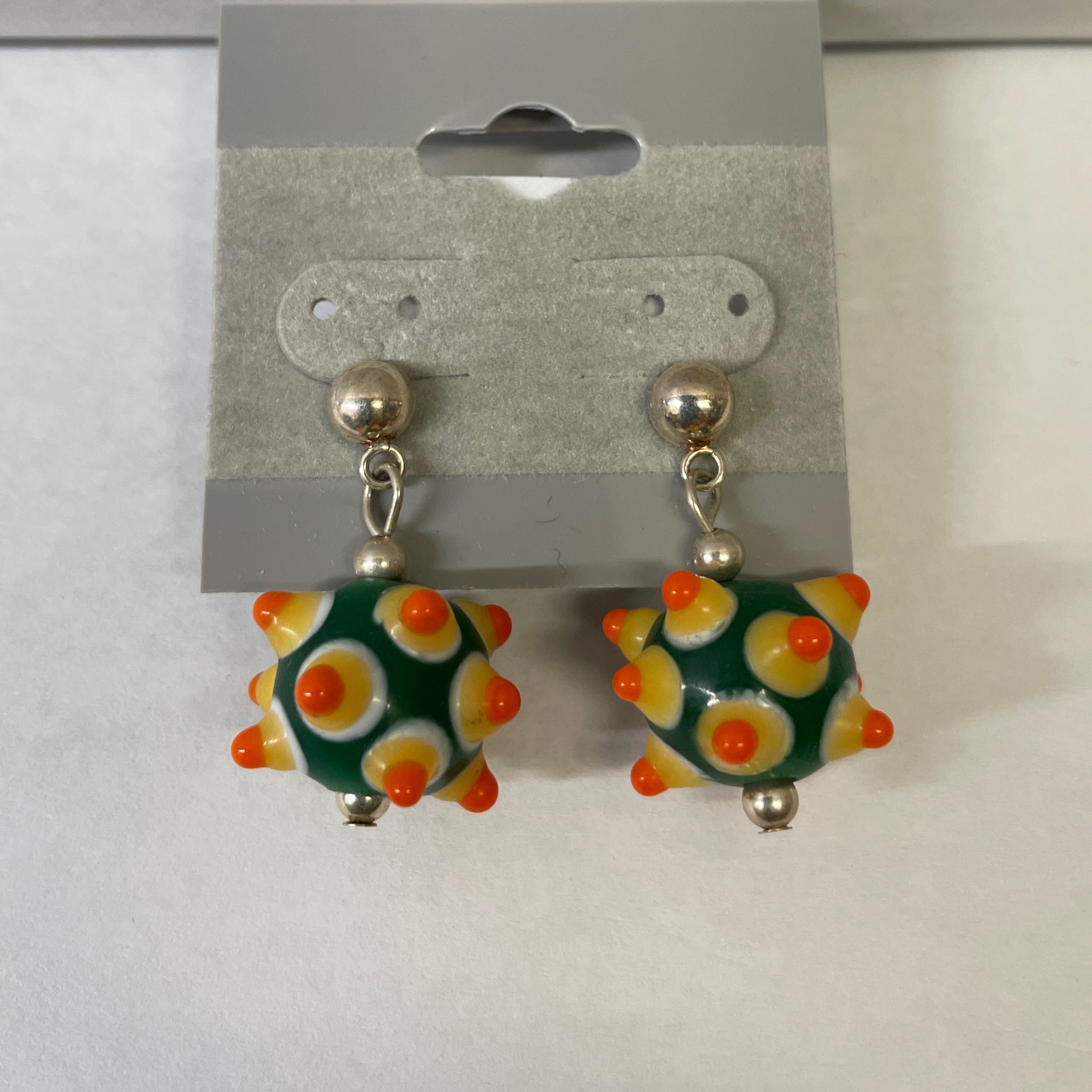 Bumpy Glass Bead Dangle Earrings - Estate Jewelry