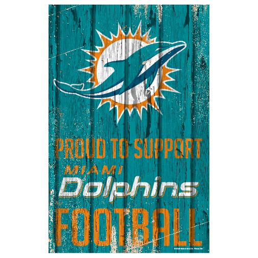 Miami Dolphins Proud to Support Wooden Sign 11x17"