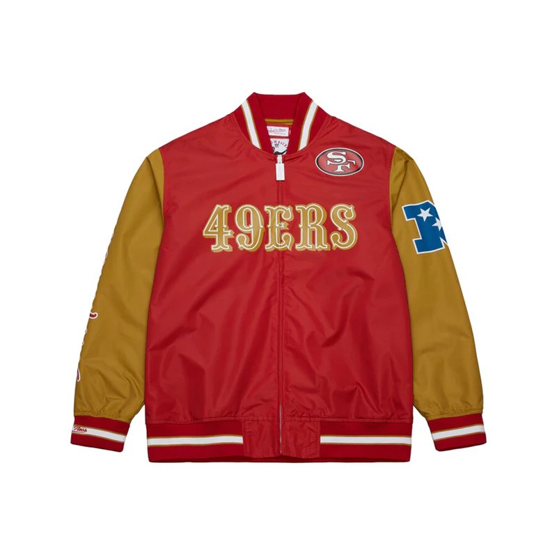 San Francisco 49ers Retro Red and Gold Team Burst Mitchell and Ness Jacket