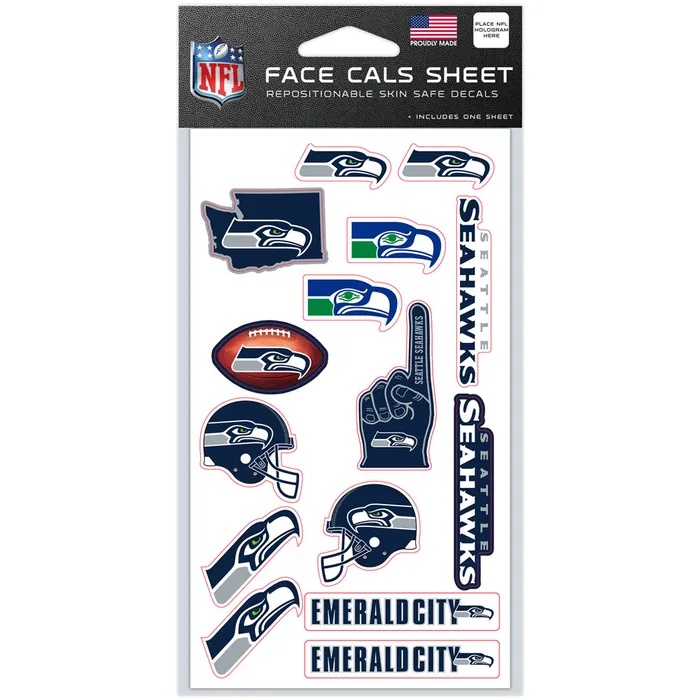 Seattle Seahawks Face Cals Tattoos Sheet