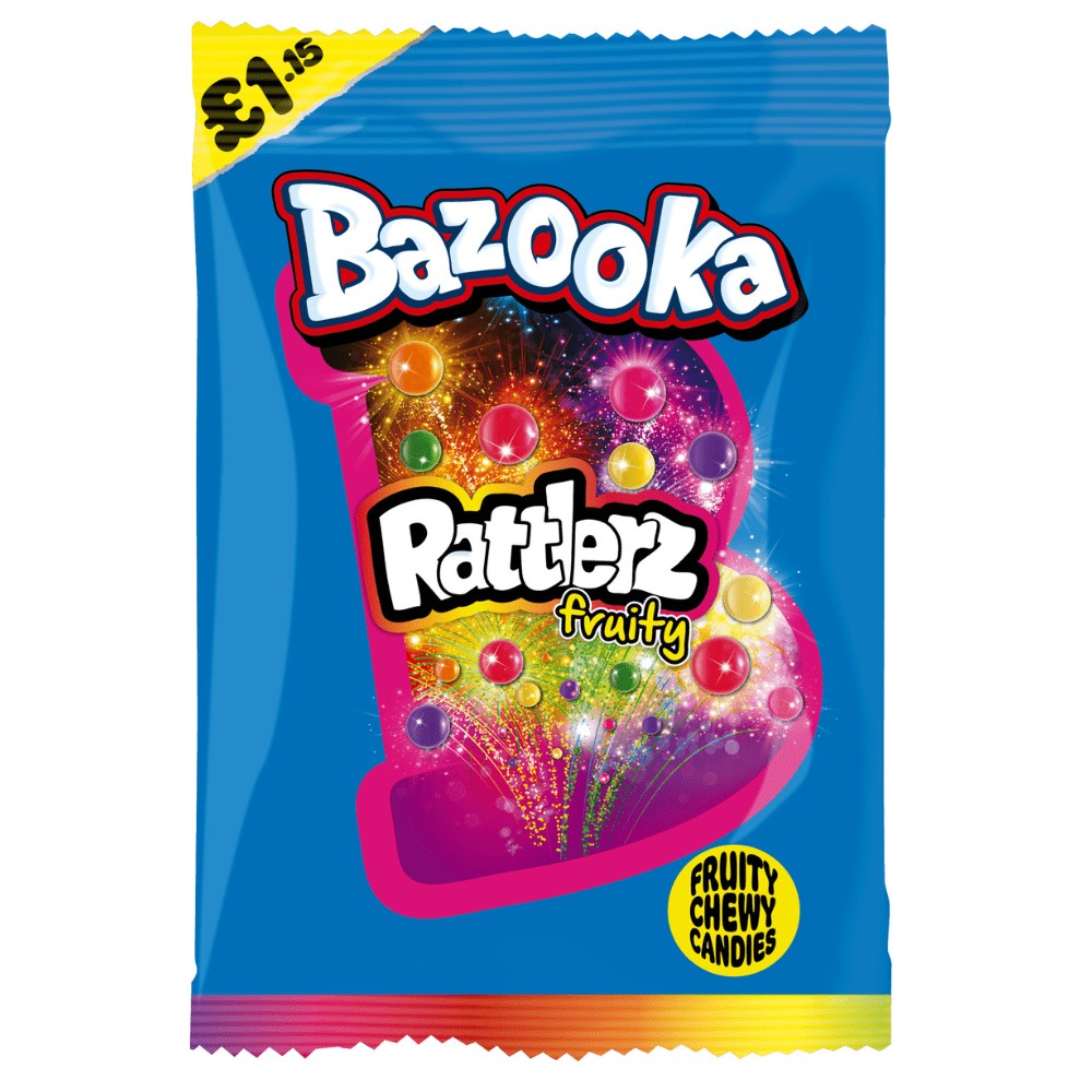 Bazooka UK Rattlerz Fruity Filled Chewy Candy 100g 12ct Peg Tray