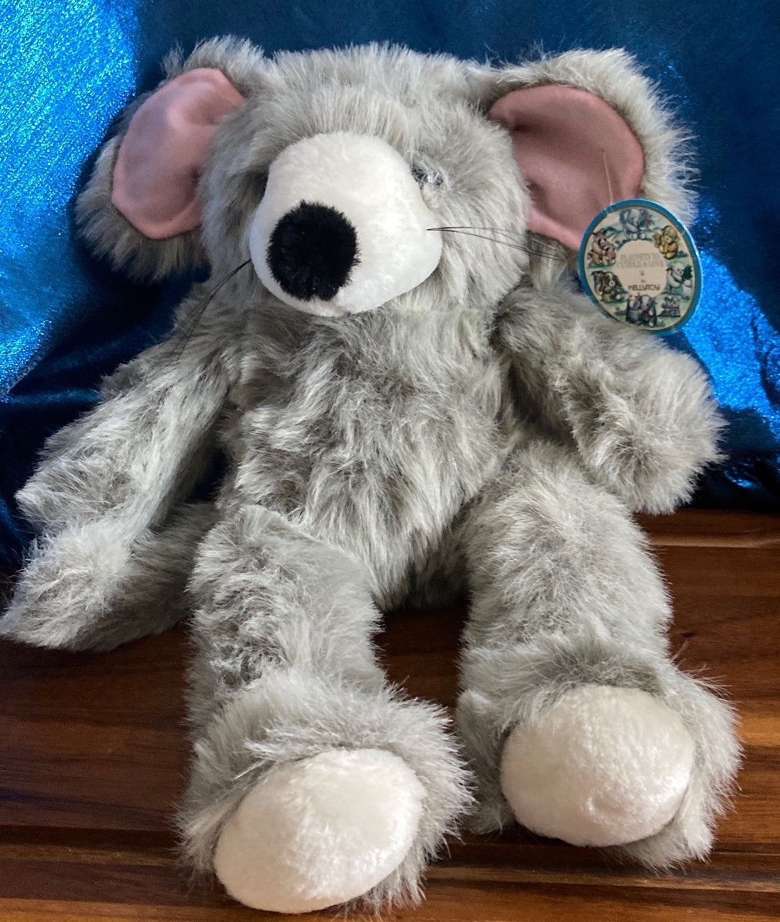 Rare Kellytoy 17β Grey Fluffy Mouse with Big Pink Ears Playpets To Cuddle & Love