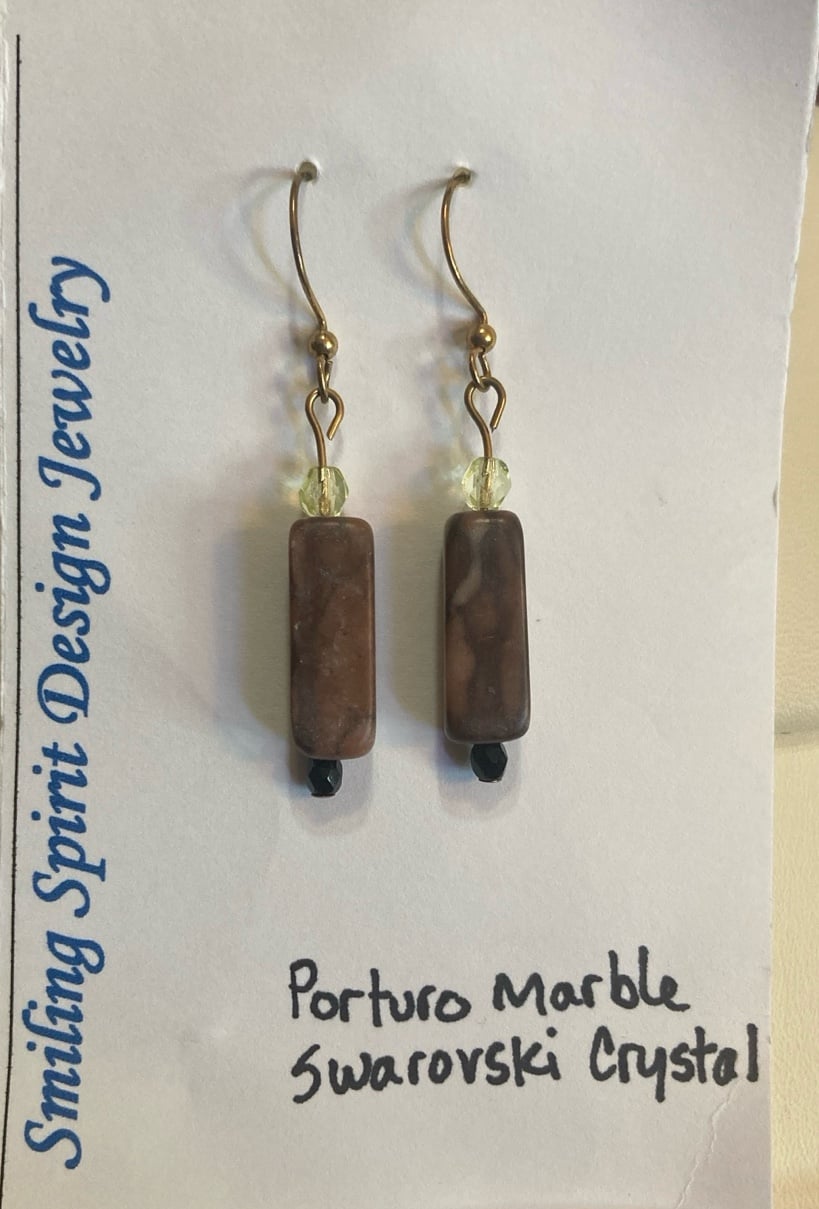 PORTURO MARBLE SWAROVSKI CRYSTAL Handmade earrings by Smiling Spirit Design