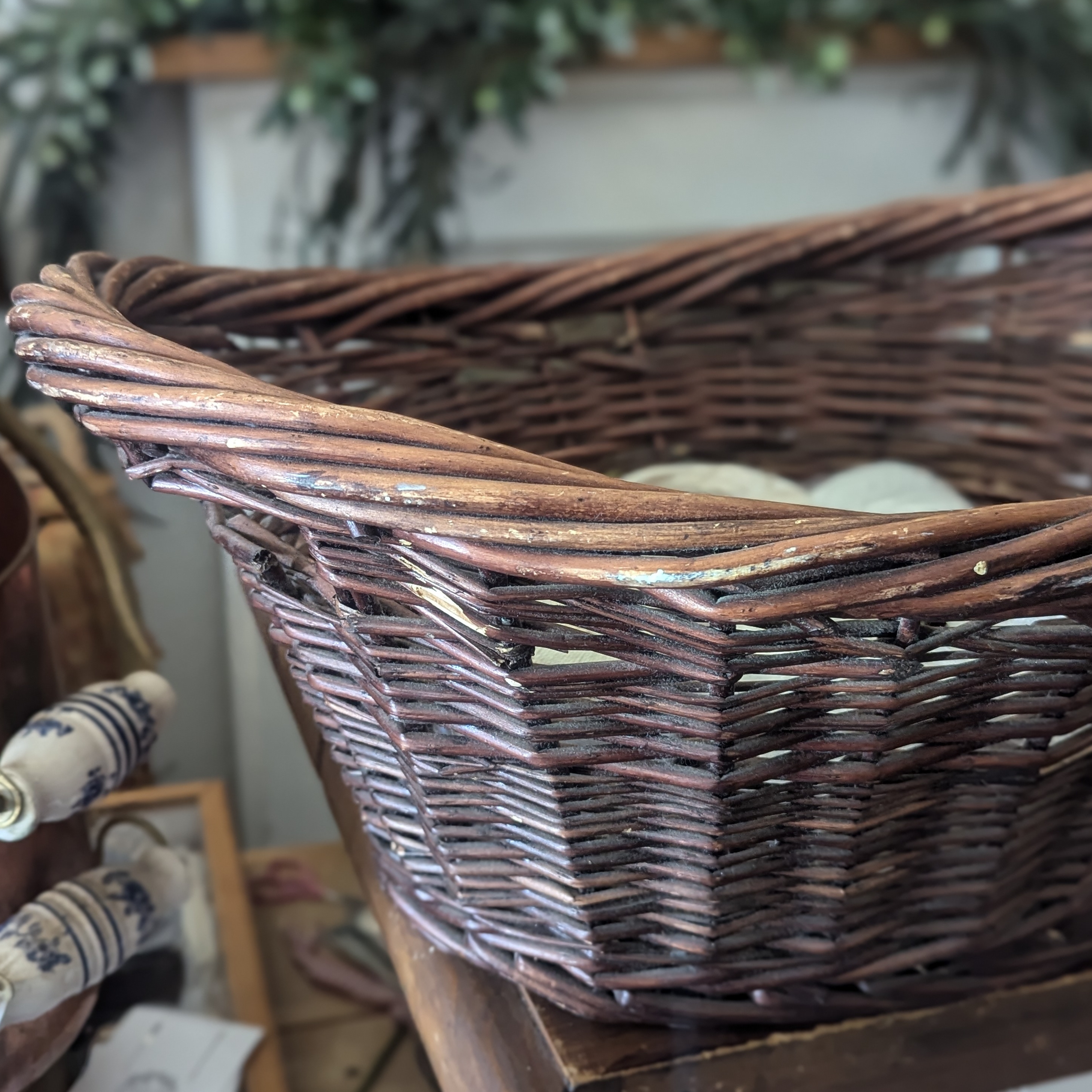 weathered brown handwoven basket