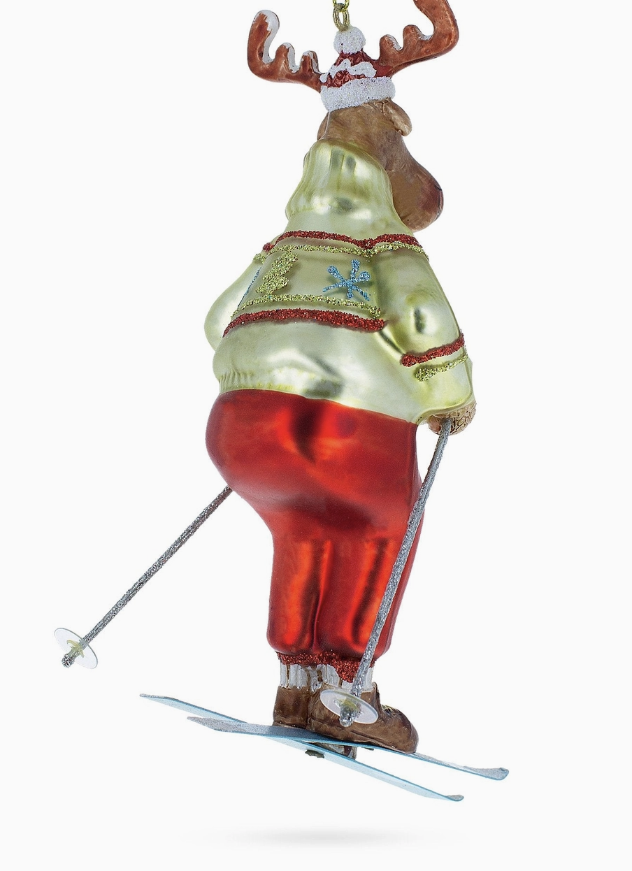 Skiing Reindeer Glass Ornament