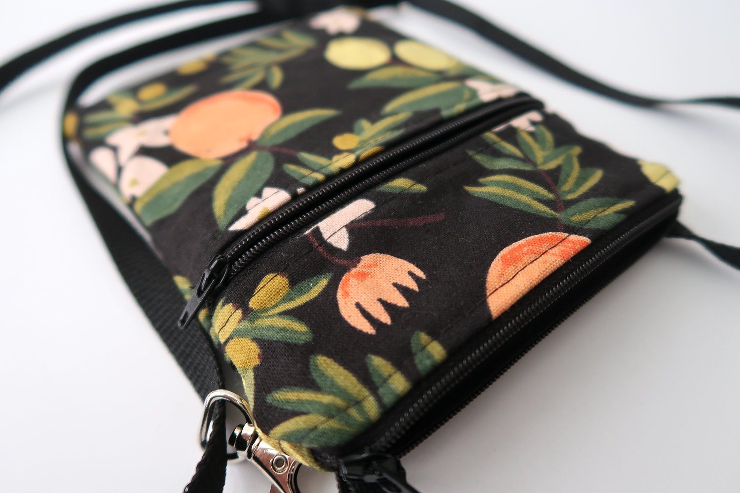 Small Crossbody Bag – Oranges & Lemons on Black – handmade crossbody bag
