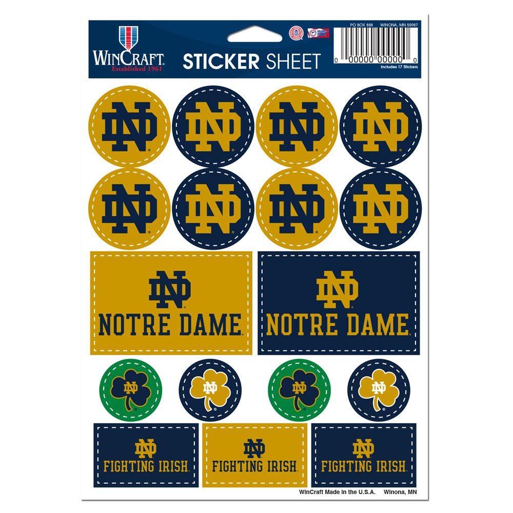 Notre Dame Fighting Irish Vinyl Decal Sheet 5x7"
