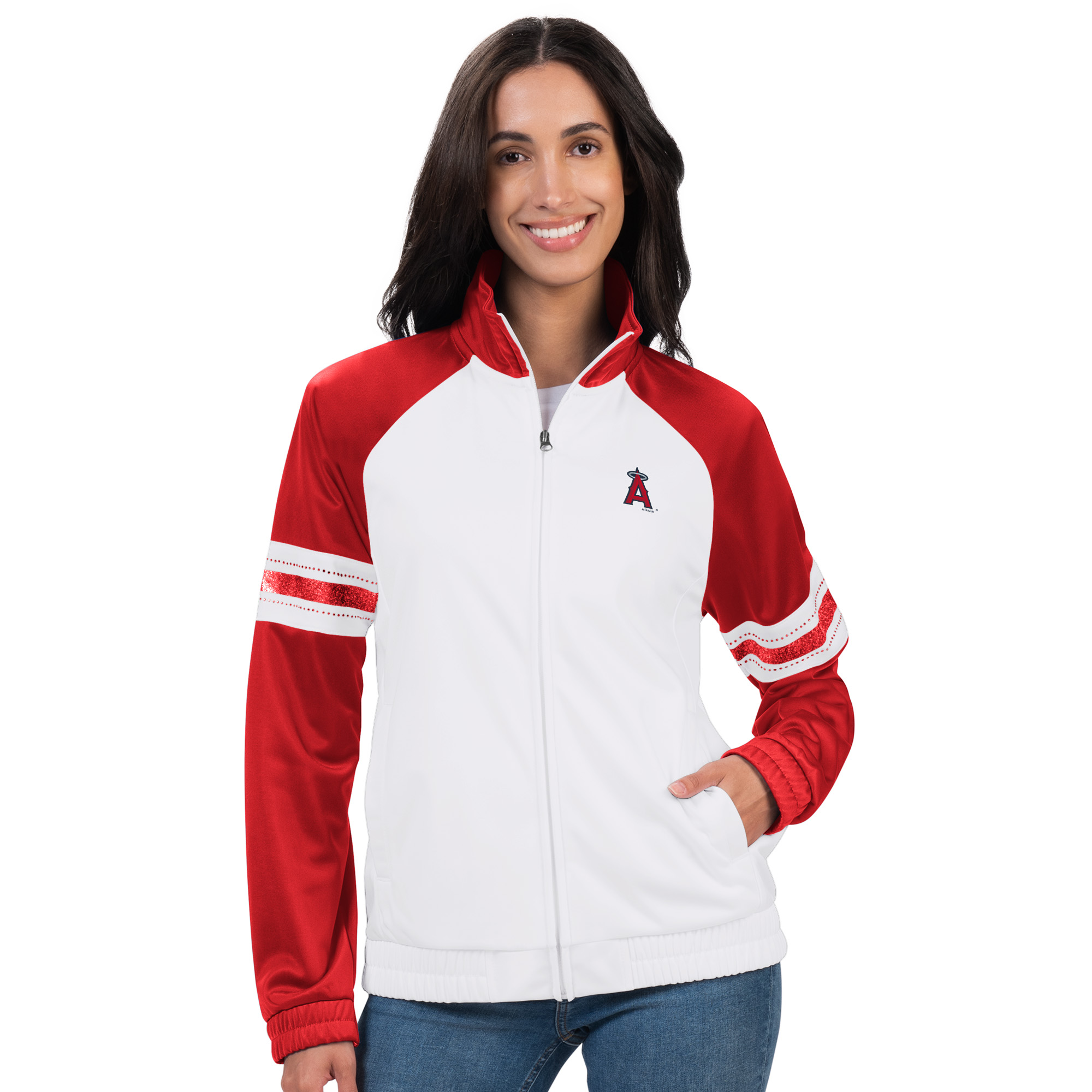 Los Angeles Angels Ladies White Rhinestone g-III Track Jacket