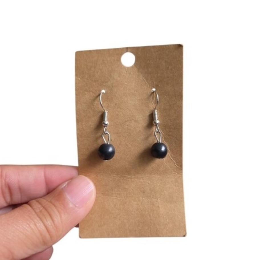 Silver Toned Classic Black Bead Drop Earrings