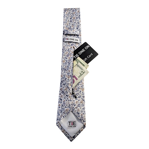 Cream French Blue Floral Hidden Pocket Tie