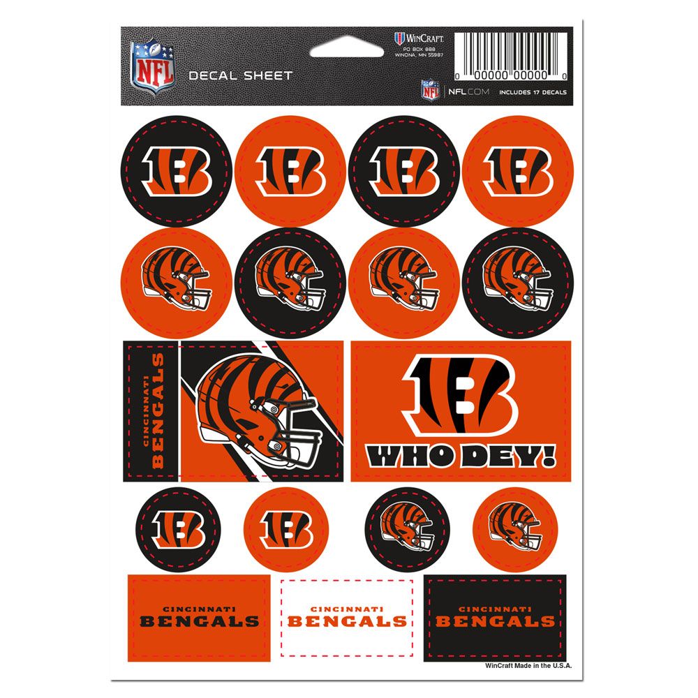 Cincinnati Bengals Vinyl Decal Sheet 5x7"