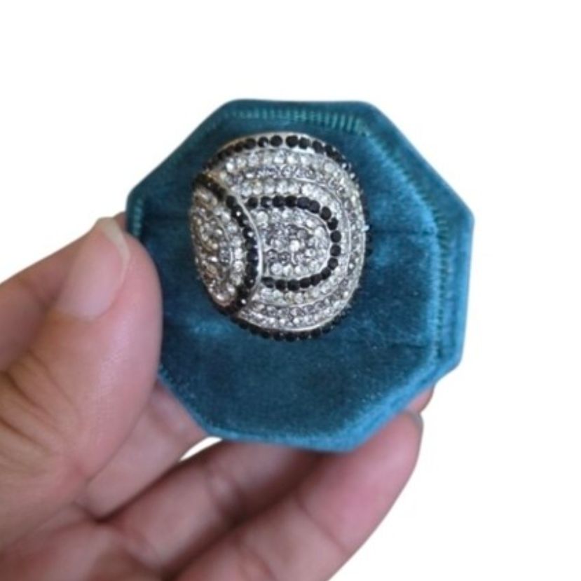 Vintage Size 7.5 Silver Toned Crystal Pavé Dome Statement Ring