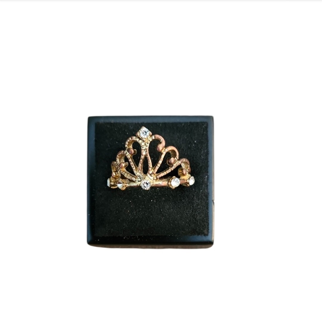 Size 6 Gold Toned Crown Clear Gem Ring