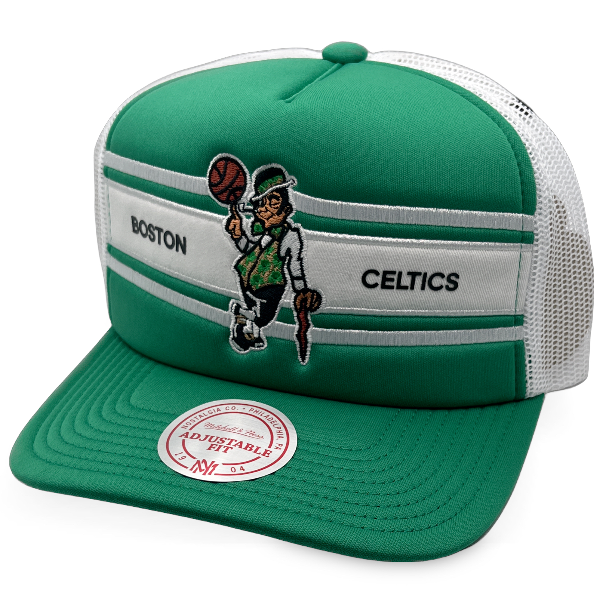 Boston Celtics Retro Sideline Trucker Mitchell and Ness Snapback Hat