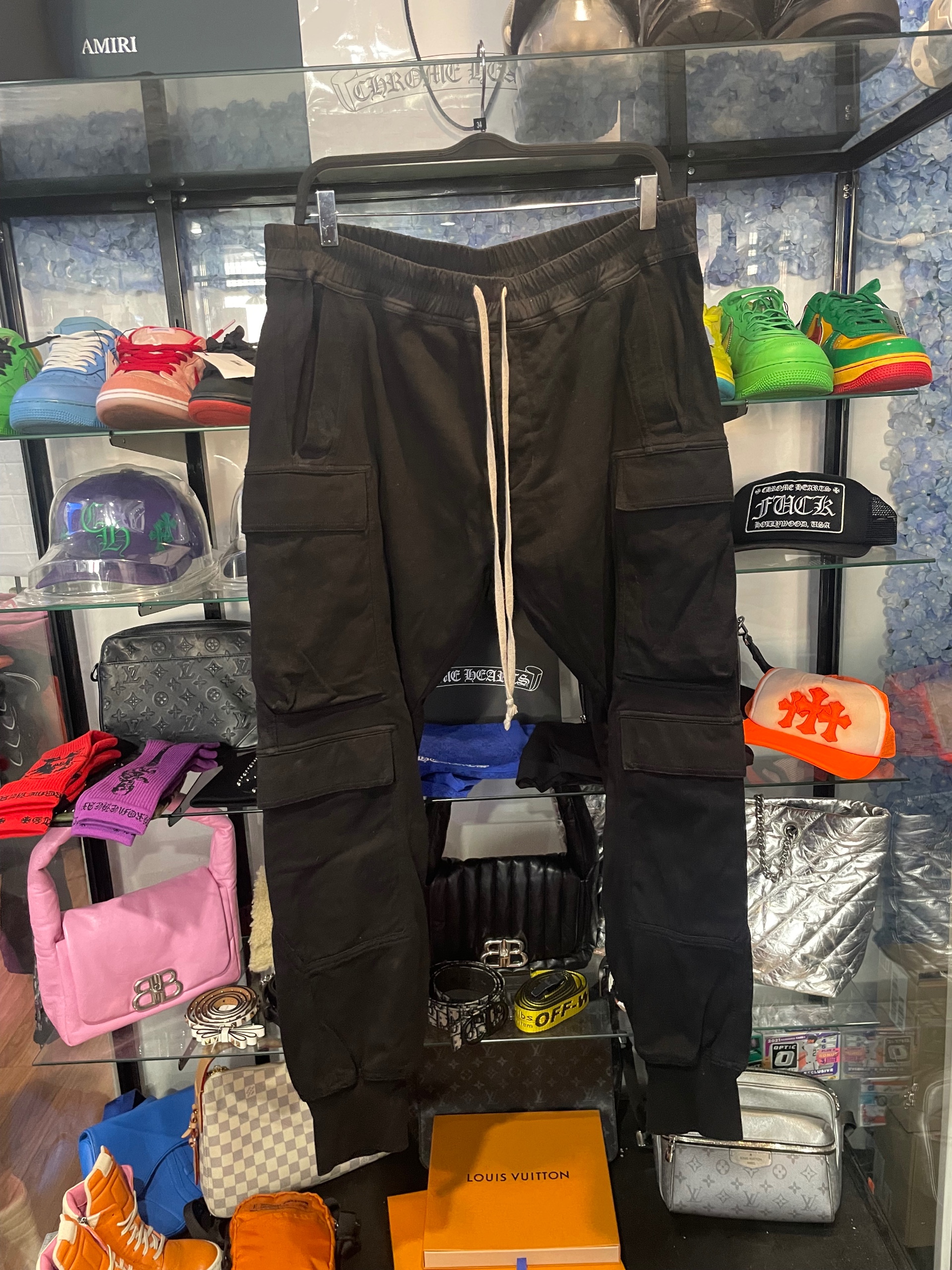 Rick Owens Mastodon Megacargo Tapered Cotton-Jersey Drawstring Pants ( USED )