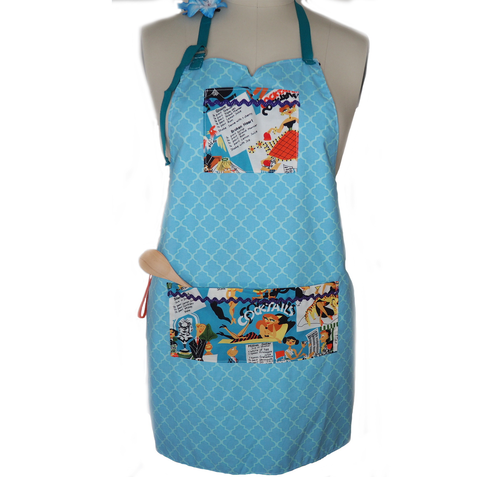 Vintage Cocktail Recipes Reversible Apron