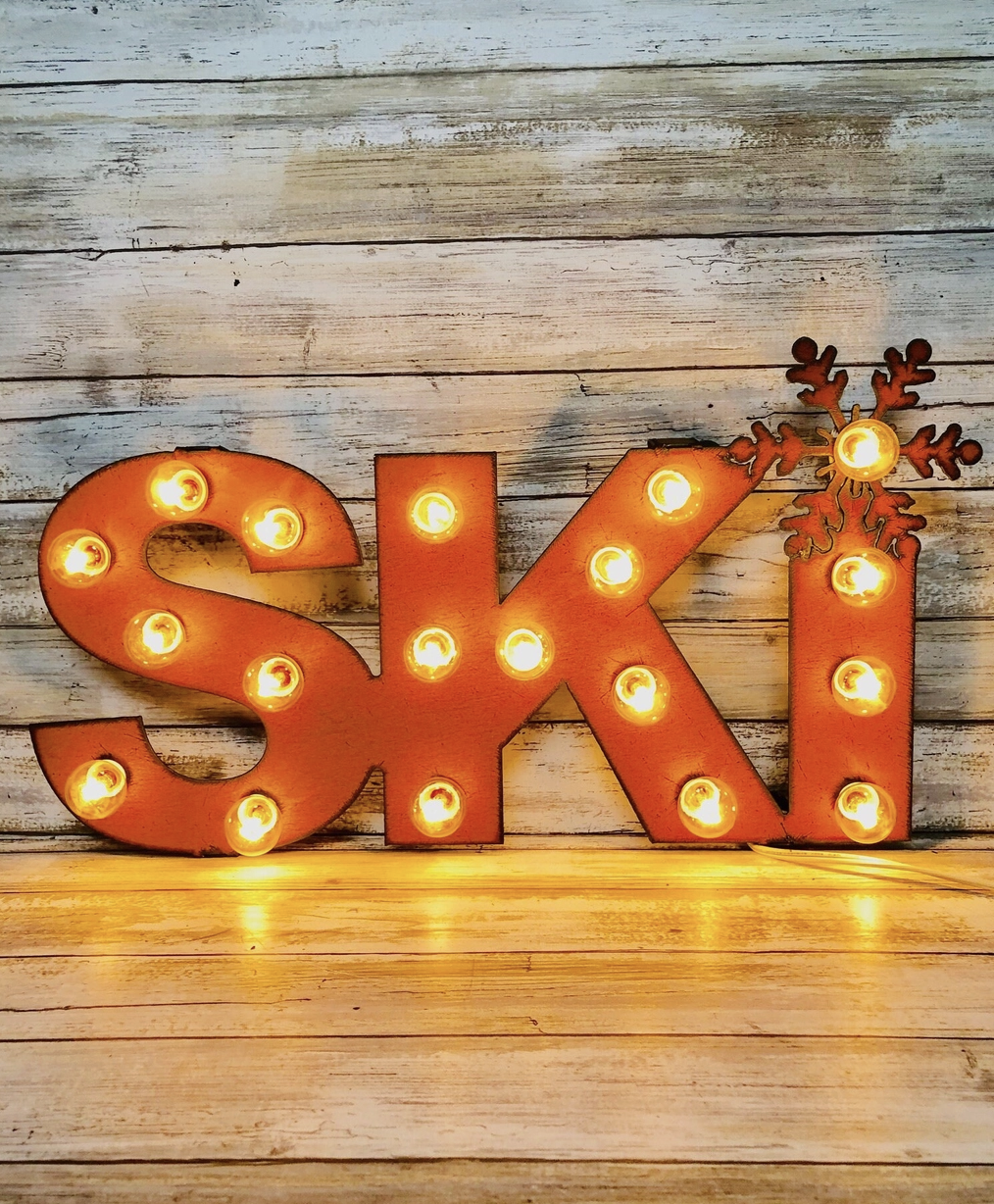 Ski Lighted Marquee Rustic Metal Sign