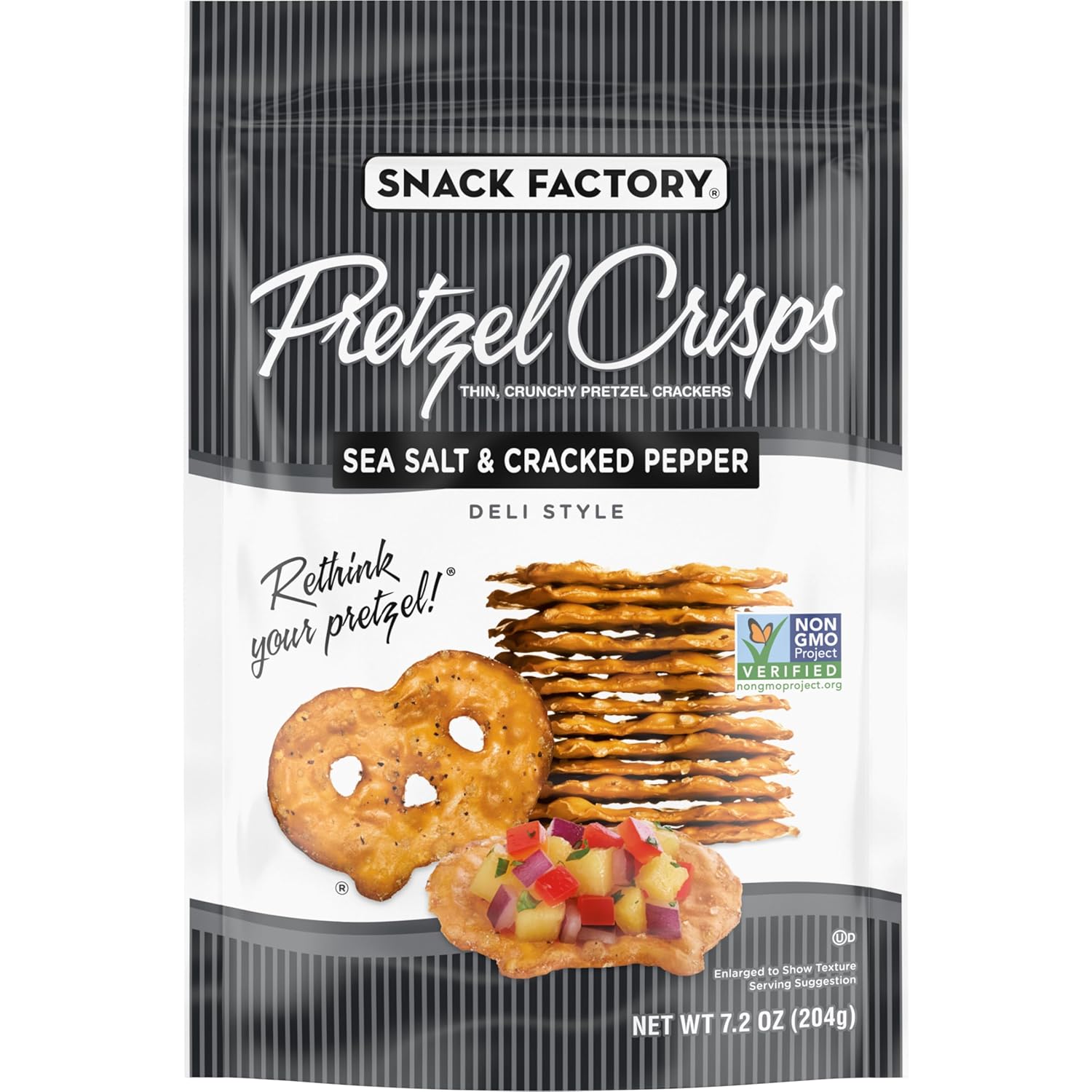 Snack Factory Pretzel Crisps Sea Salt Pepper 7.2 oz 12ct