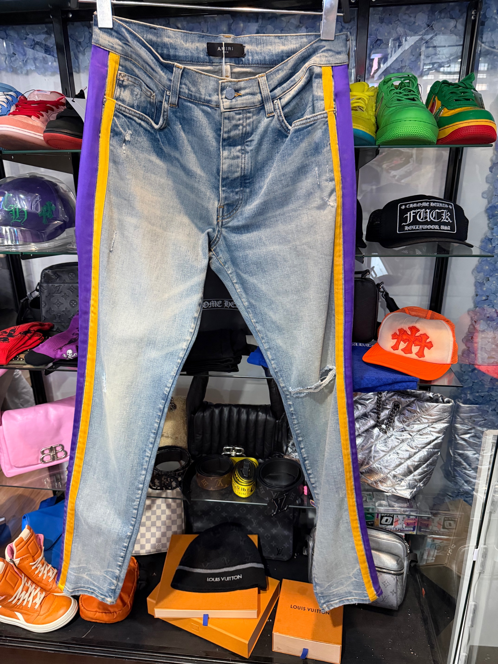Amiri Lakers Track Stripe Jeans ( USED )
