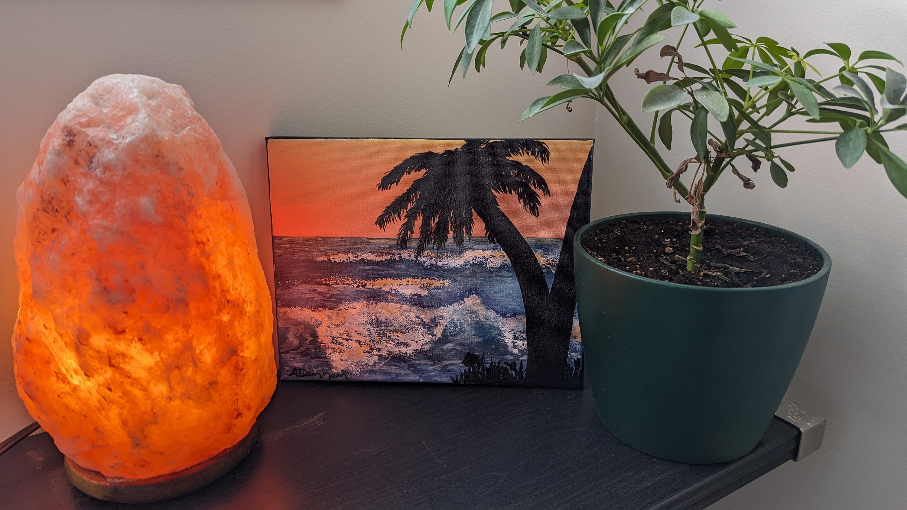 Sunset Painting for Living Room Wall Art for Wife Gift for Beach Lover Artwork for Coastal Home Decor Palm Tree Painting of Ocean Waves Art