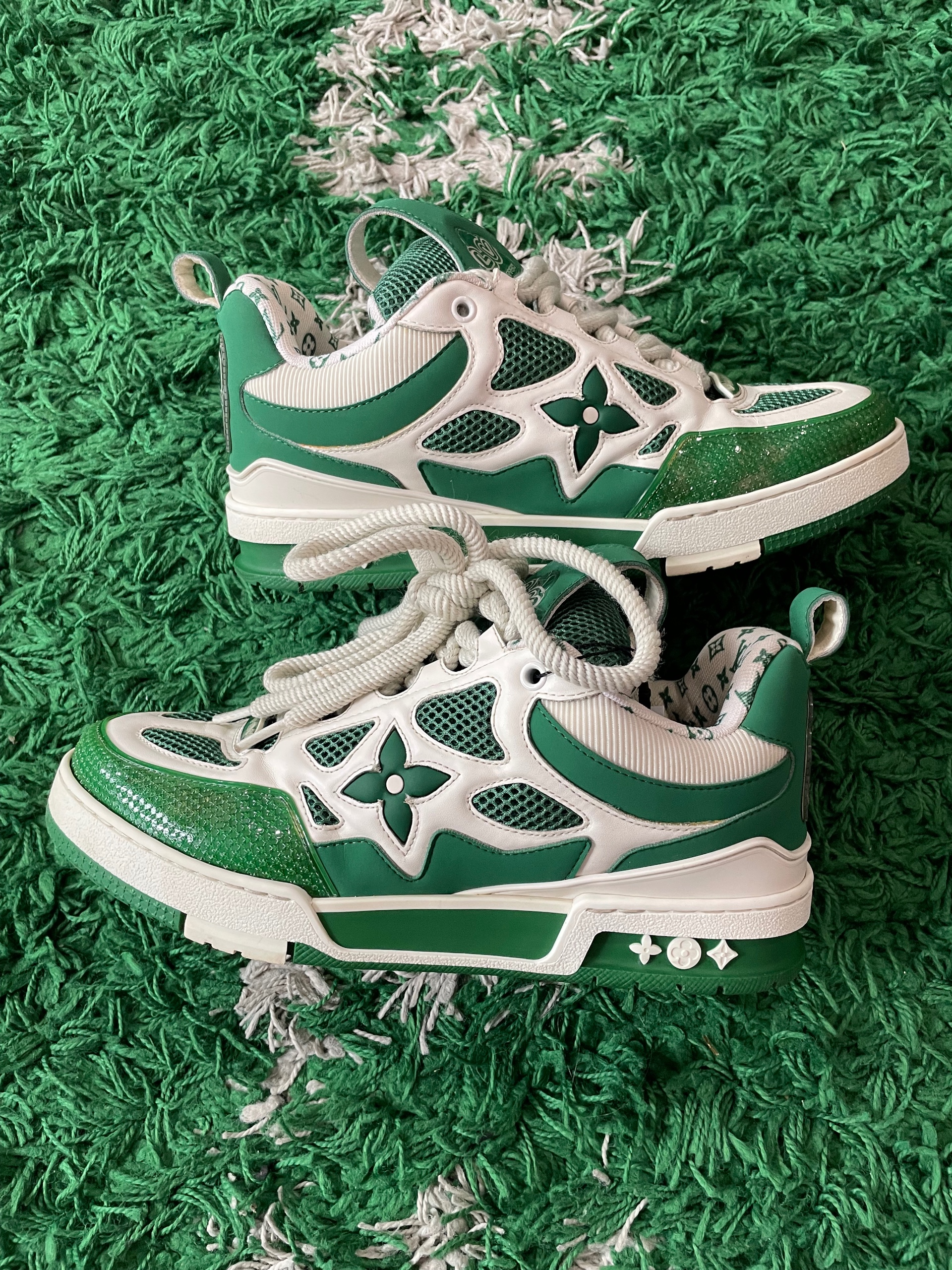 Louis Vuitton skate sneakers green and white size 7.5 (used)