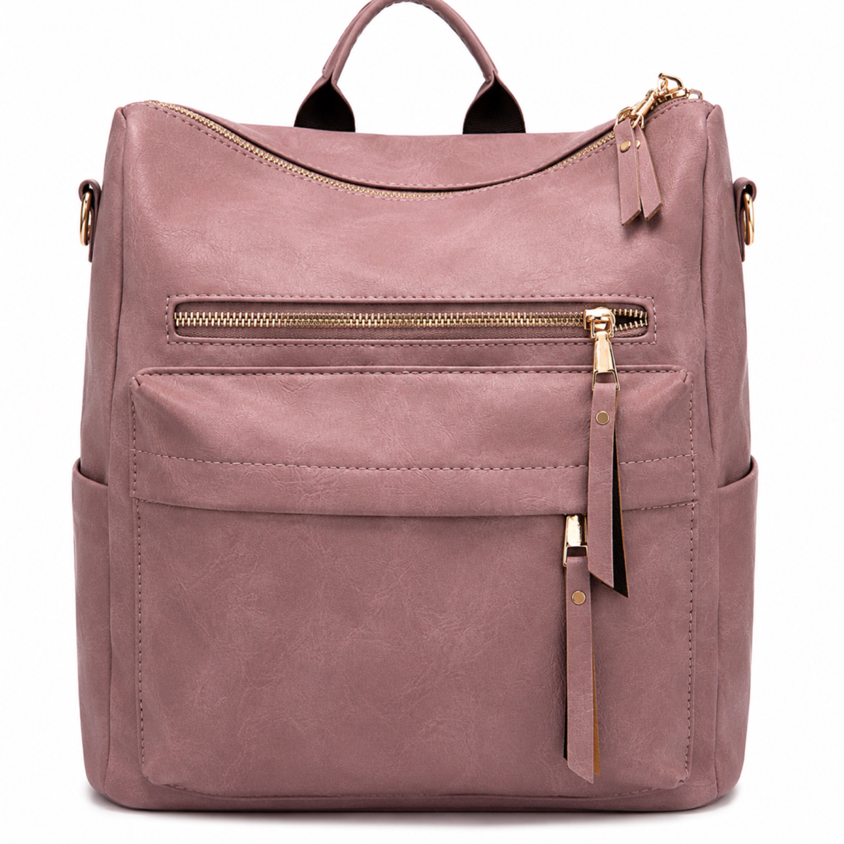 Mauve Faux Leather Backpack Purse