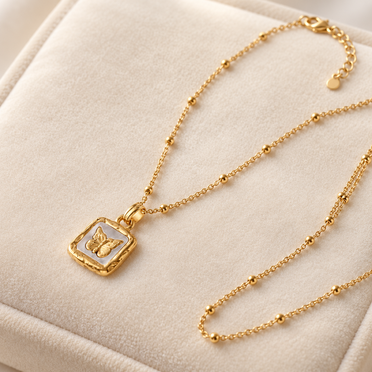 Gold Plated 304 Stainless Steel Square Butterfly Pendant Necklace