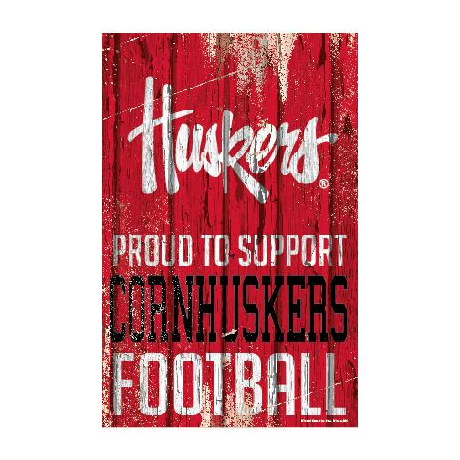 Nebraska Huskers Proud to Support Wooden Sign 11x17"