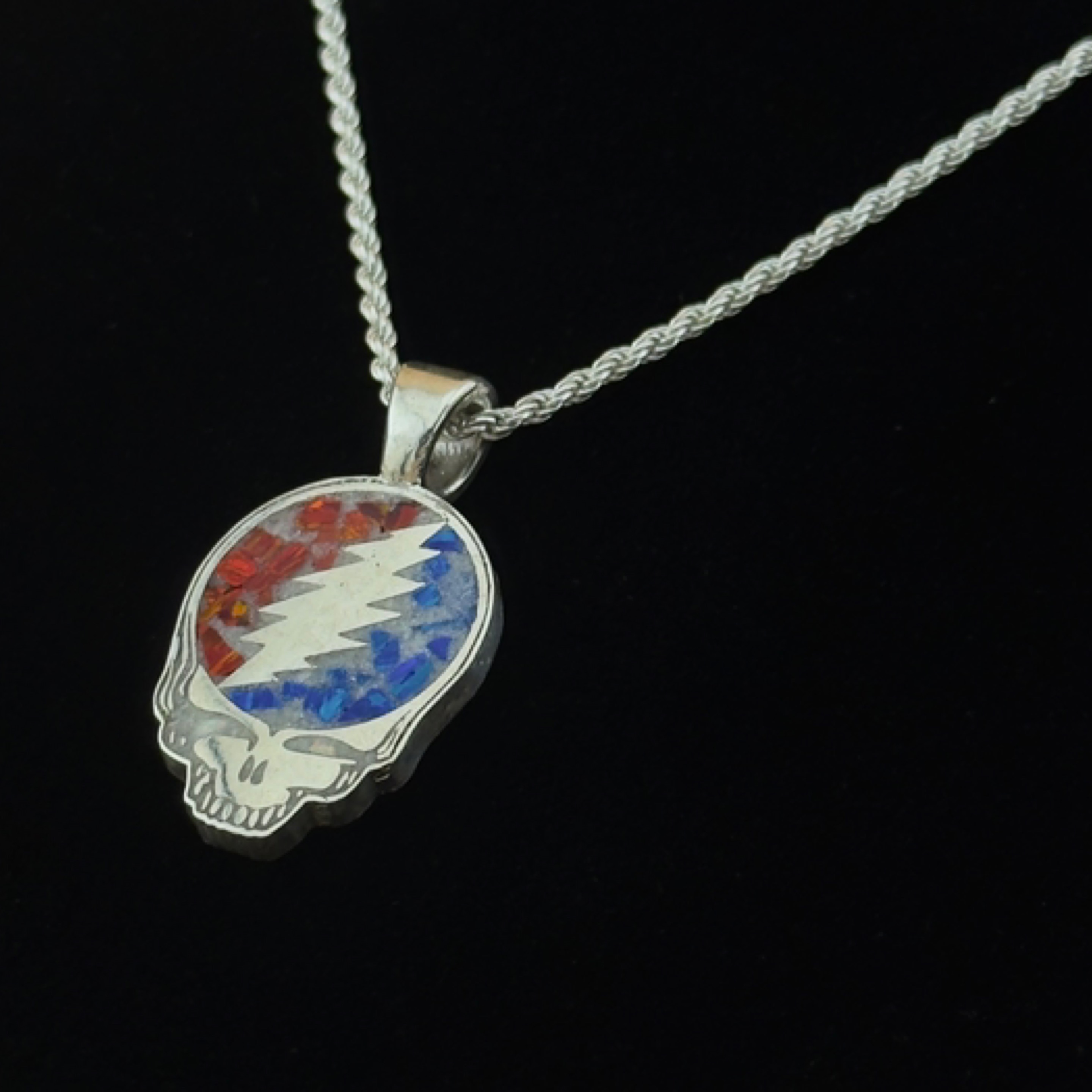 Stealie Pendant – Quartz / Red & Blue Opal, 925 Sterling Silver