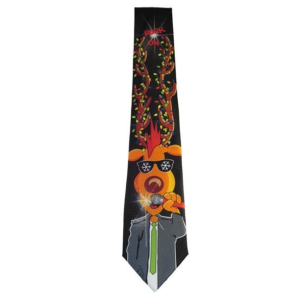 59 X 3.25 Inch Black Rockin' Reindeer Tie
