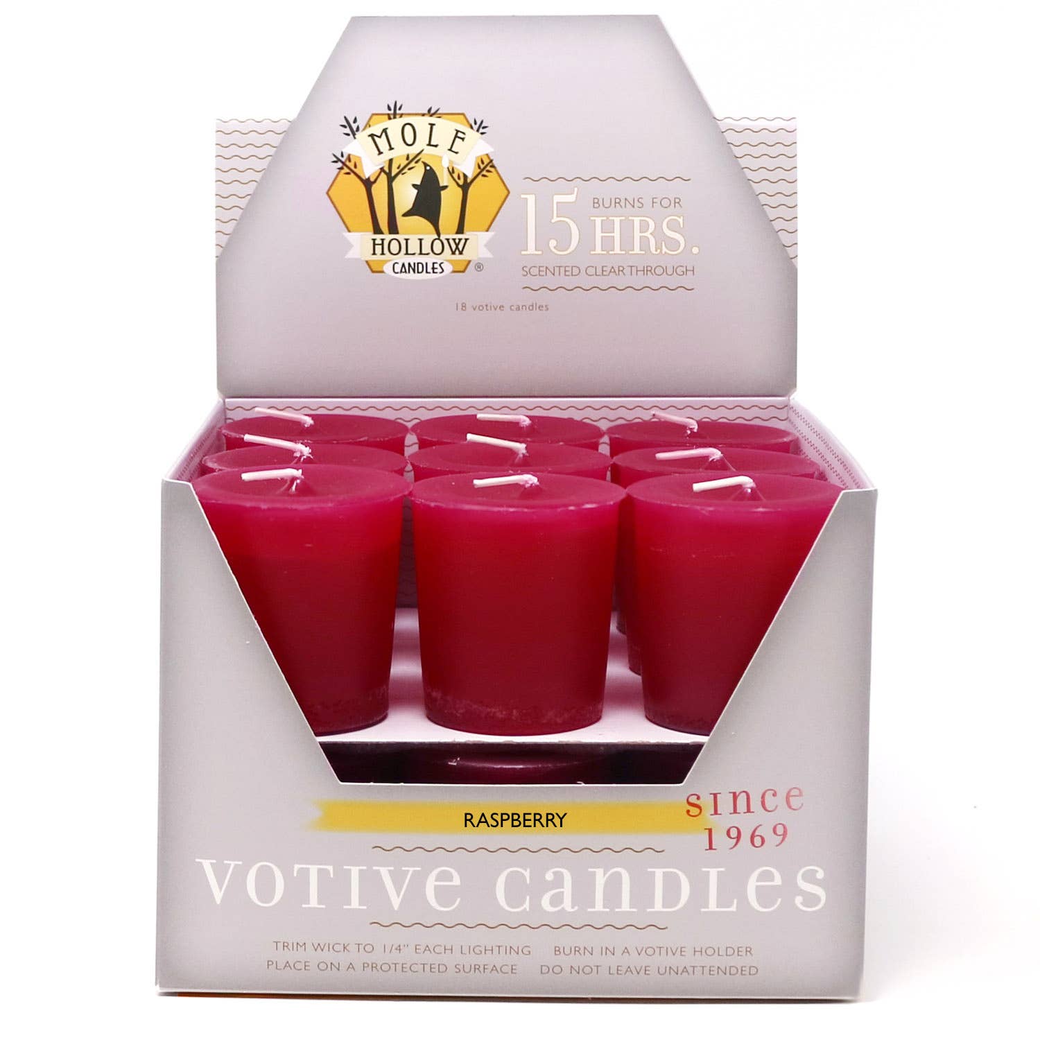 Raspberry Scented Votive Candles, Box of 18