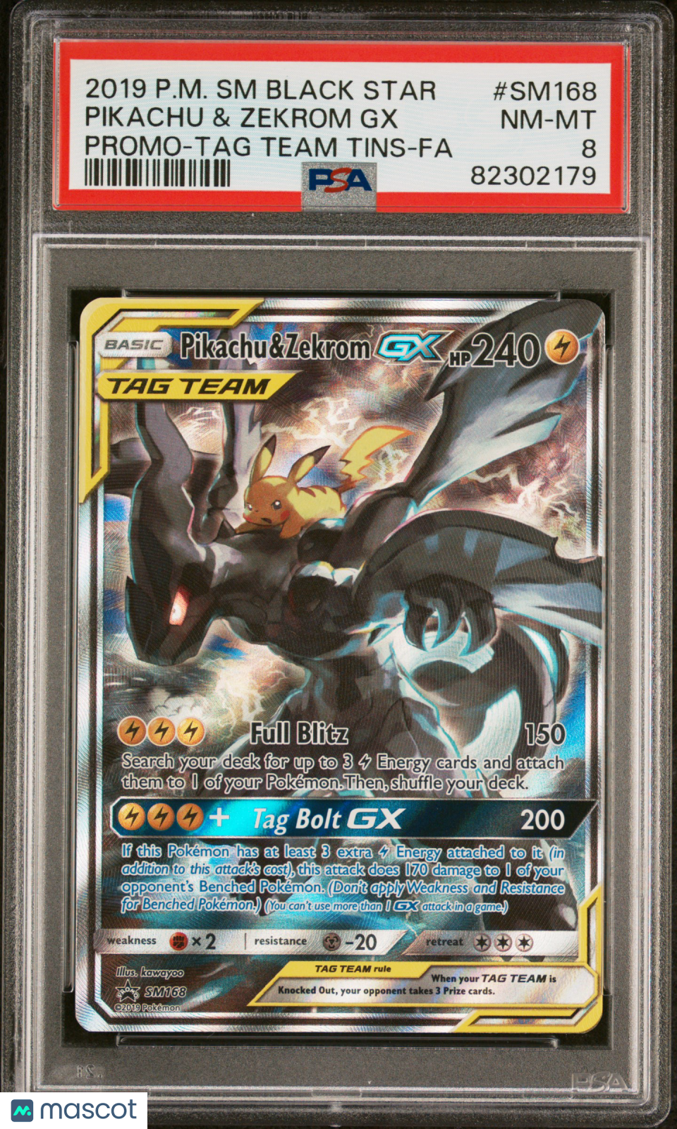 2019 Pokemon Black Star Promo Pikachu & Zekrom GX Promo-TAG Team Tins-Fa PSA 8