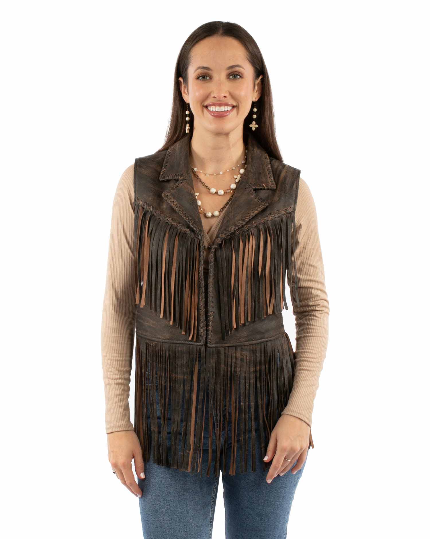 Leather Fringe Distressed Vest