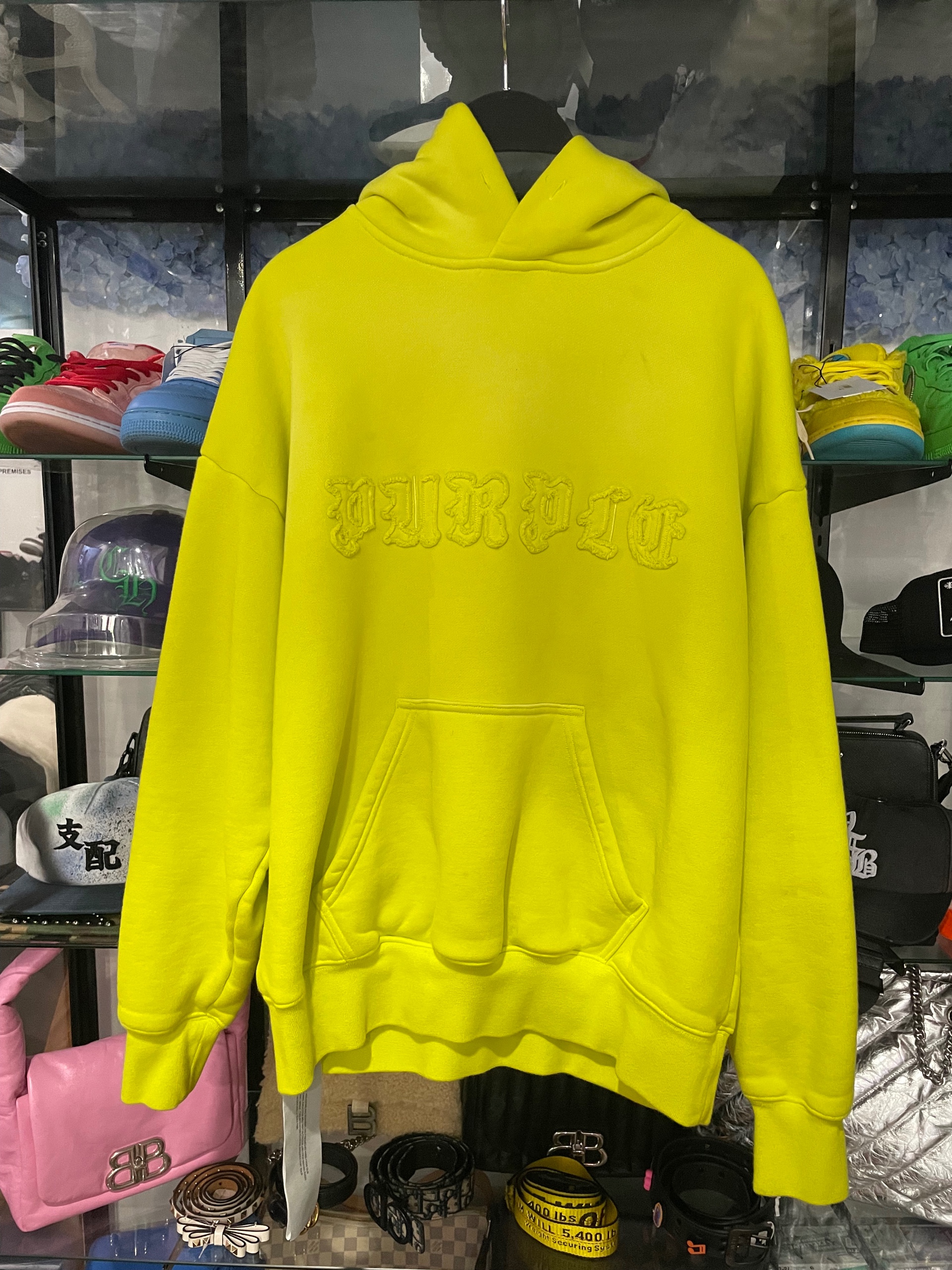 Purple brand gothic applique hoodie bright neon green size XS (used)