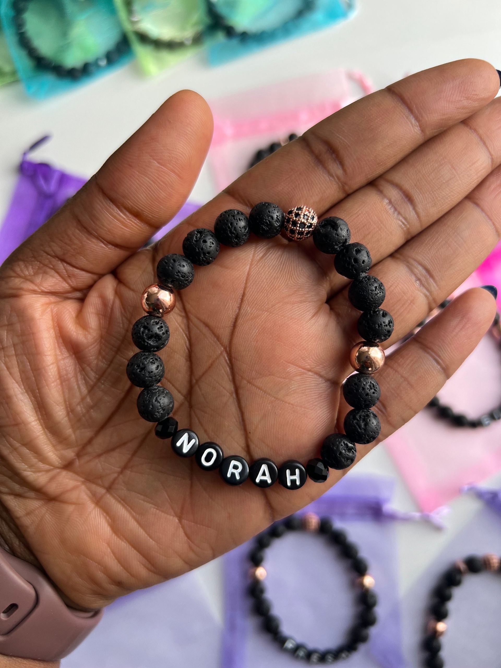 Natural Lava Rock Name Bracelet view 3