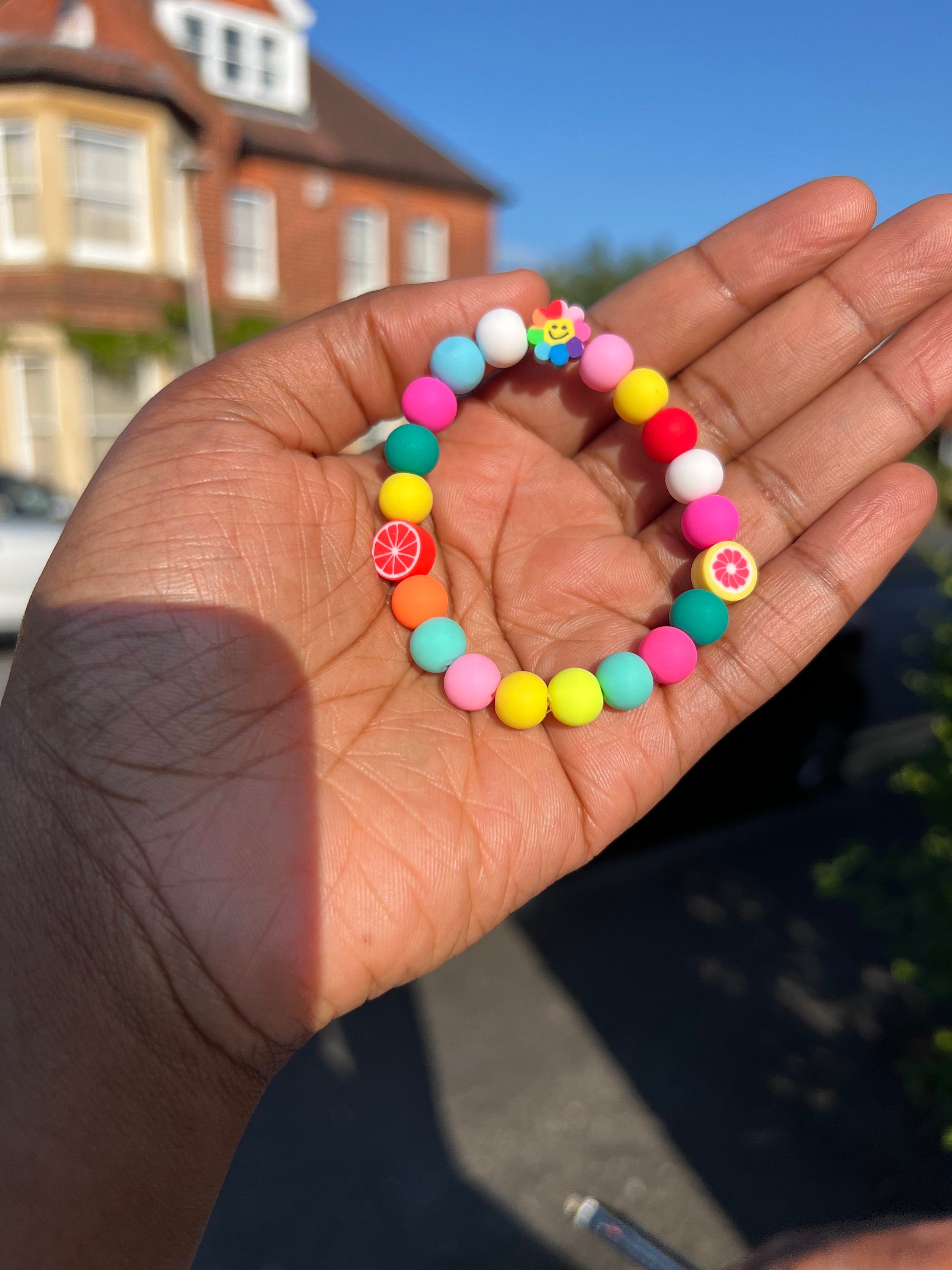 Personalized Kids Name Bracelet – Colorful Beaded Fruit Charm Jewelry, watermelon & stawberry view 5