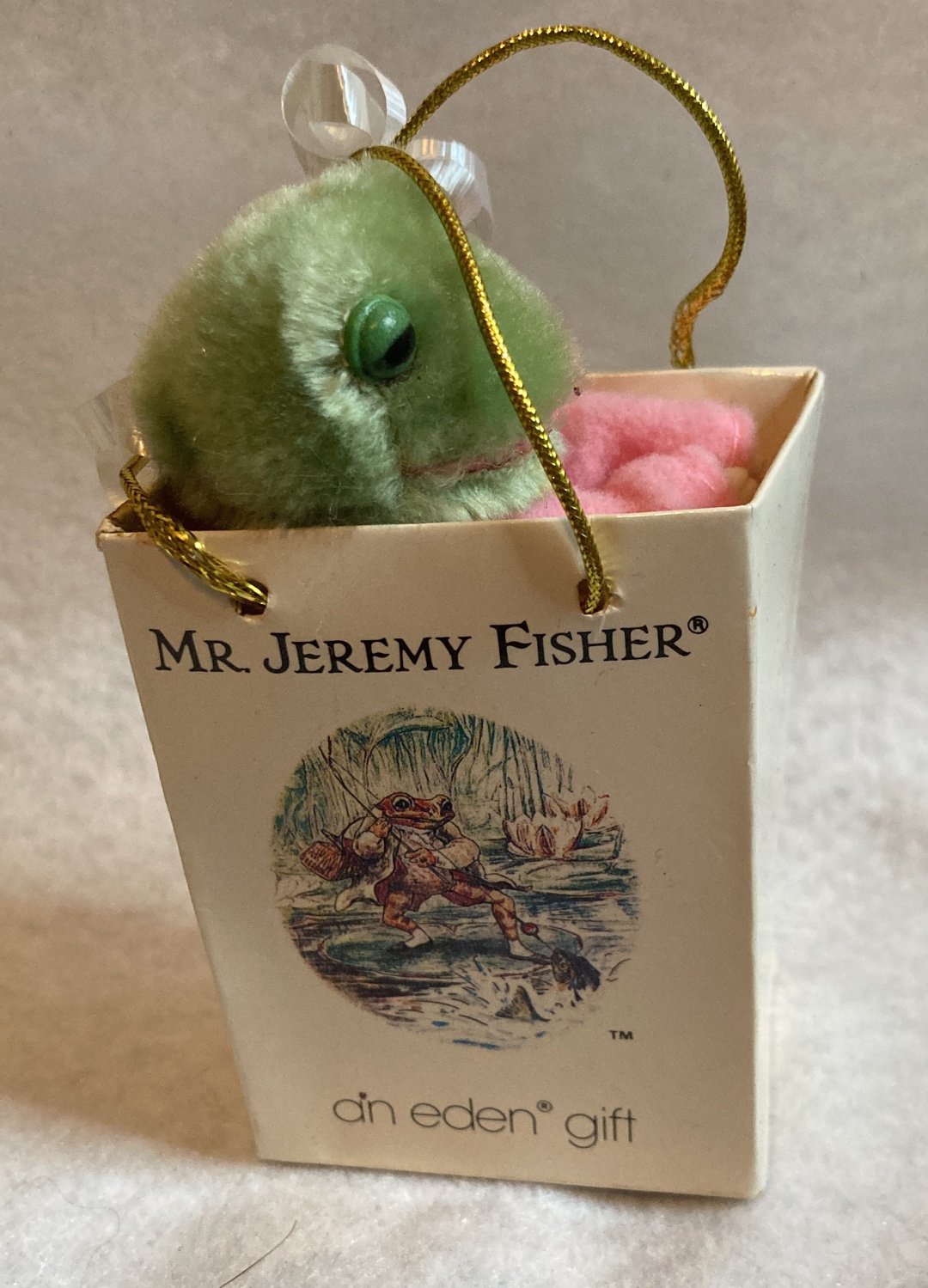 1987 Beatrix Potter Mr. Jeremy Fisher Mini Frog Clip On Eden Toy in Original Gif