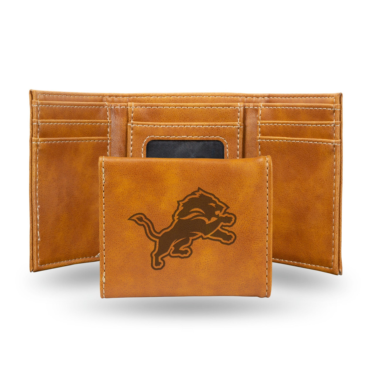 Detroit Lions Laser Engraved Trifold Leather Wallet