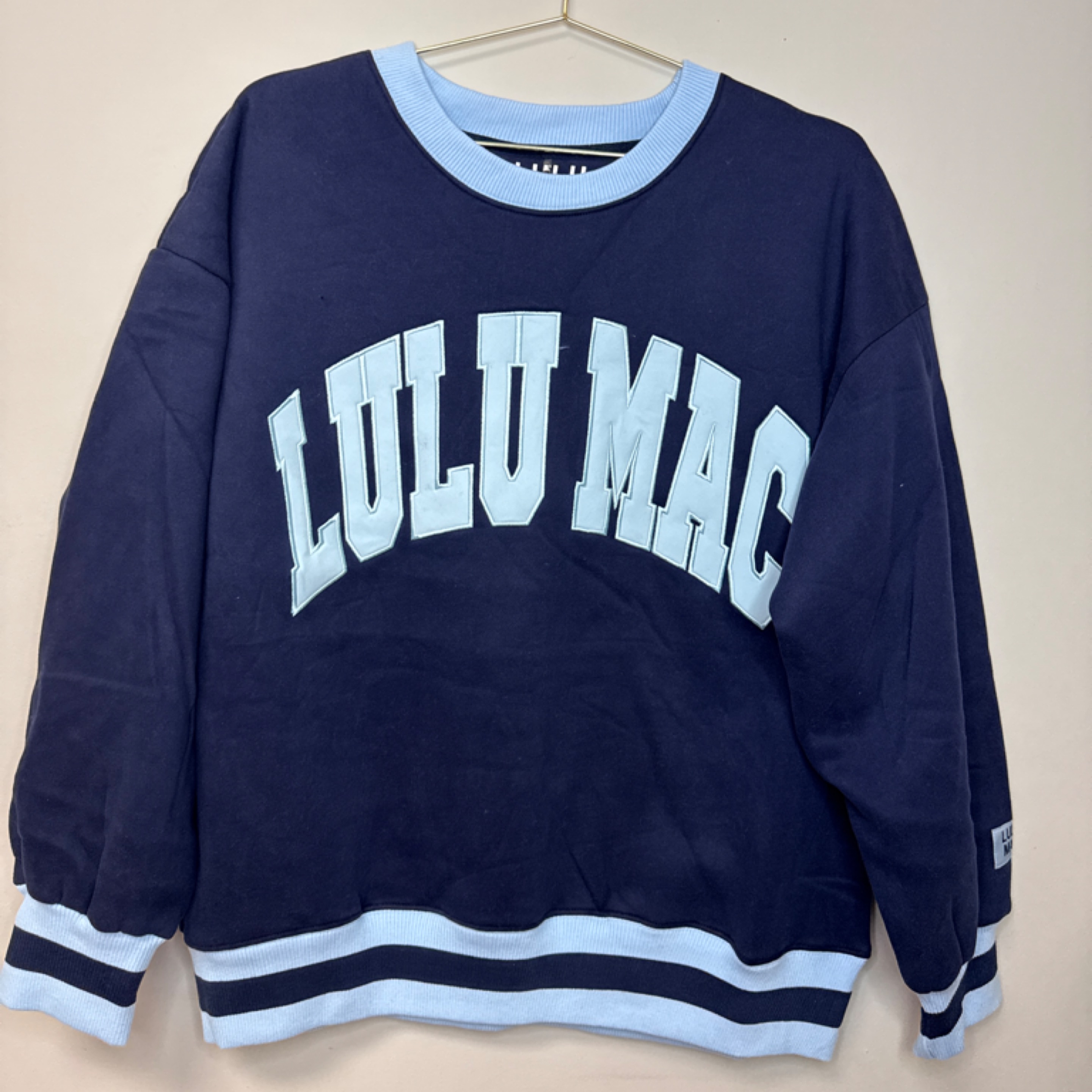LuluMac sweatshirt navy/lt blue stripe — Bama Tan boutique, Tuscaloosa AL