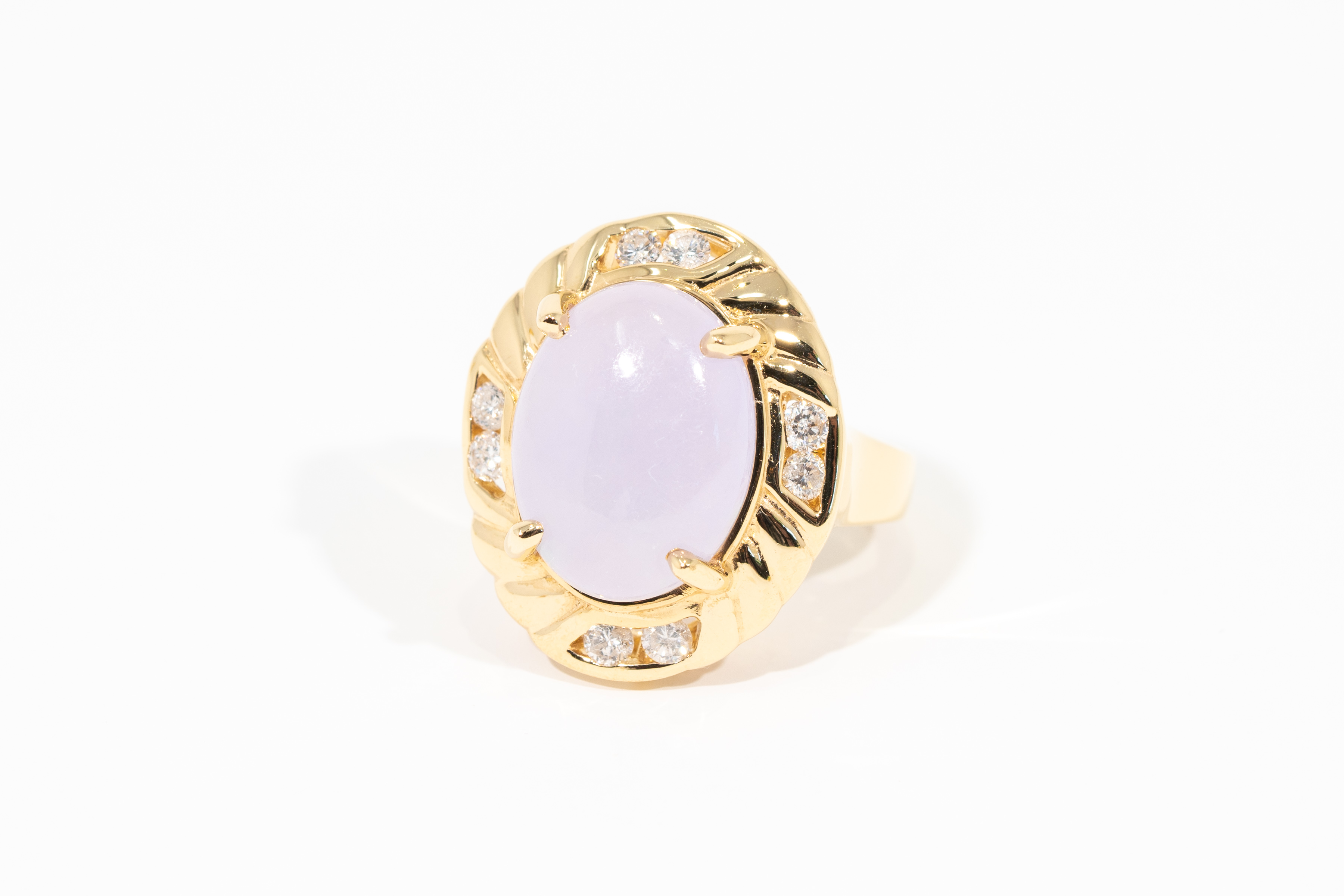 Lavender Love 14K Yellow Gold Green Jade Ring
