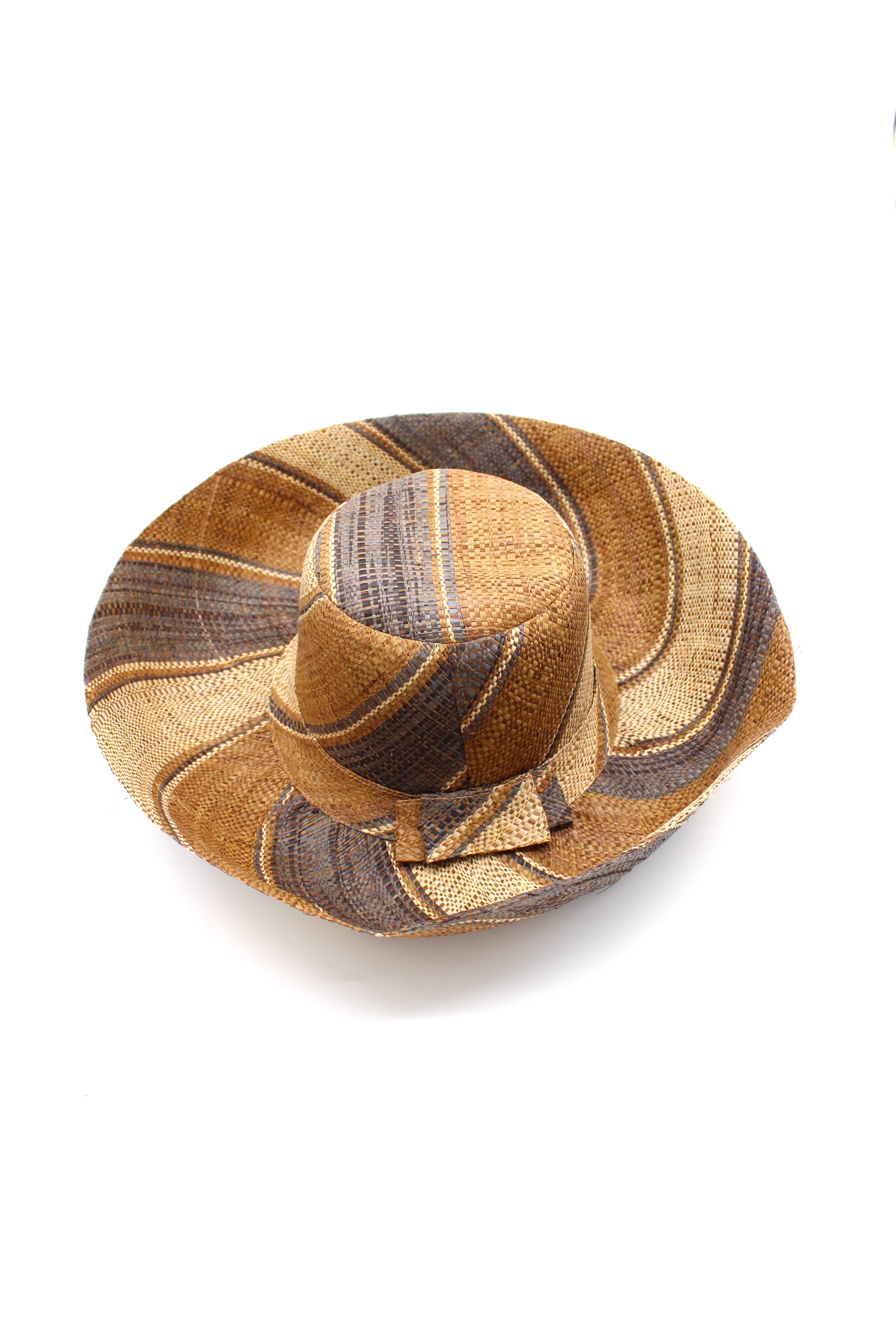 5" & 7" Wide Brim Multicolor Stripe Packable Straw Sun Hats