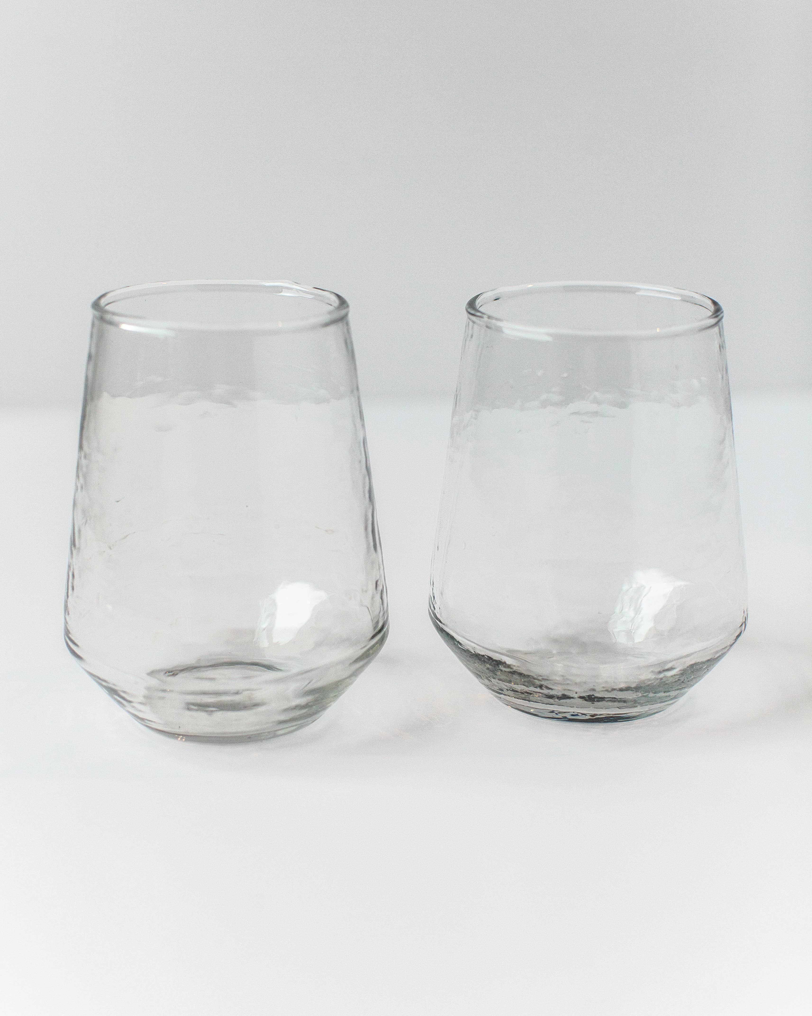 Handblown Hammered Glass Water Tumbler - Set of 2: Clear