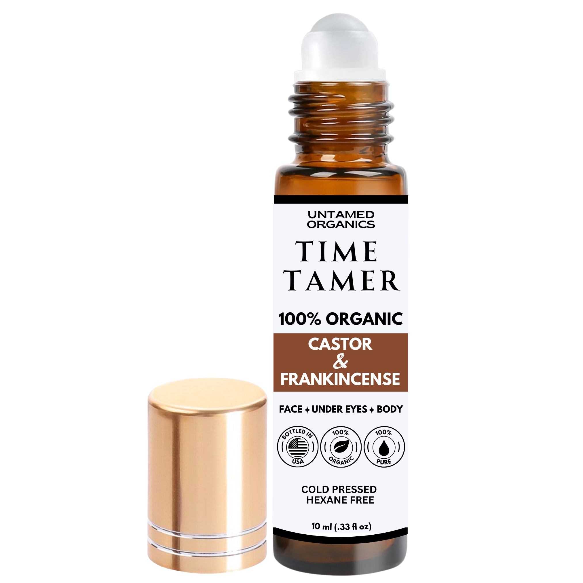 Organic Castor & Frankincense Oil Roller 10 mL Glass Bottle